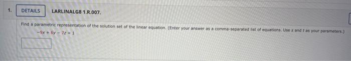 Solved Find a parametric representation of the solution set | Chegg.com