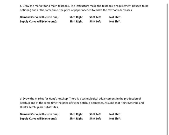 c. Draw the market for a Math textbook. The instructors make the textbook a requirement (it used to be optional) and at the s