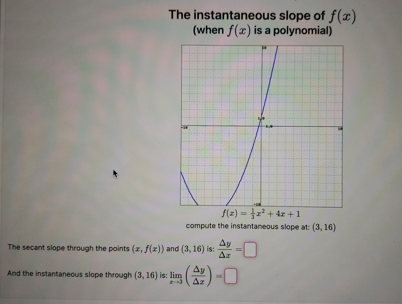 Solved The instantaneous slope of f(x) (when f(x) ﻿is a | Chegg.com