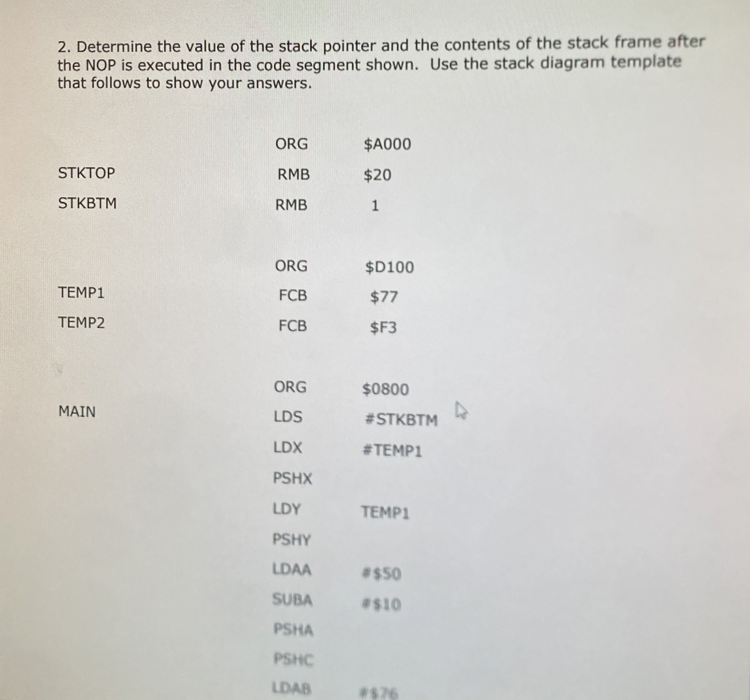 Solved Determine the value of the stack pointer and the | Chegg.com
