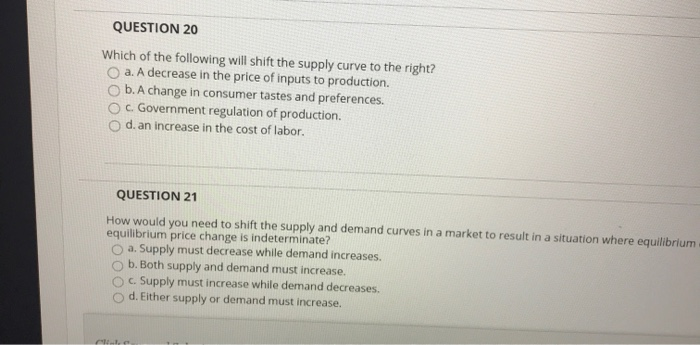 Solved QUESTION 20 Which of the following will shift the | Chegg.com