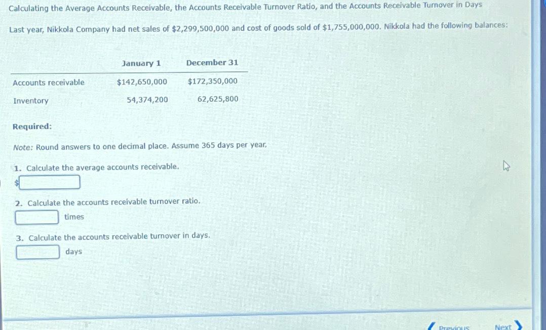 Solved Calculating The Average Accounts Receivable, The | Chegg.com