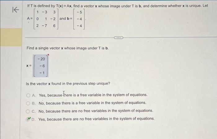 Solved If T is defined by T(x)=Ax, find a vector x whose | Chegg.com