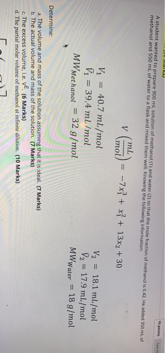 Solved 10 Points A Student Wanted To Prepare 900 Ml Solut Chegg Com