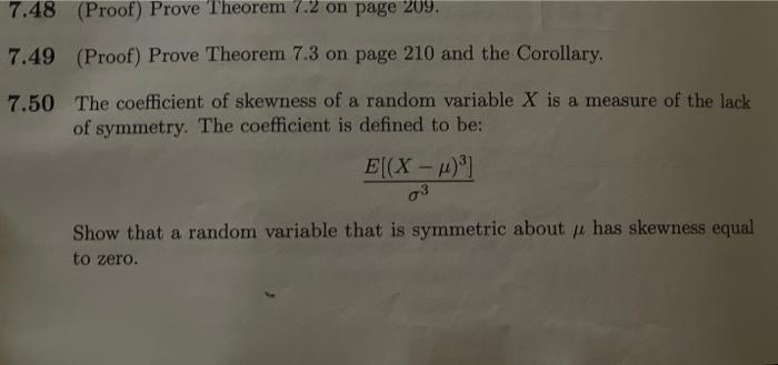 Solved 7.50 The coefficient of skewness of a random variable | Chegg.com