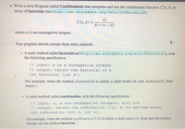 Solved Write A Java Program Called Combinations That Co Chegg Com