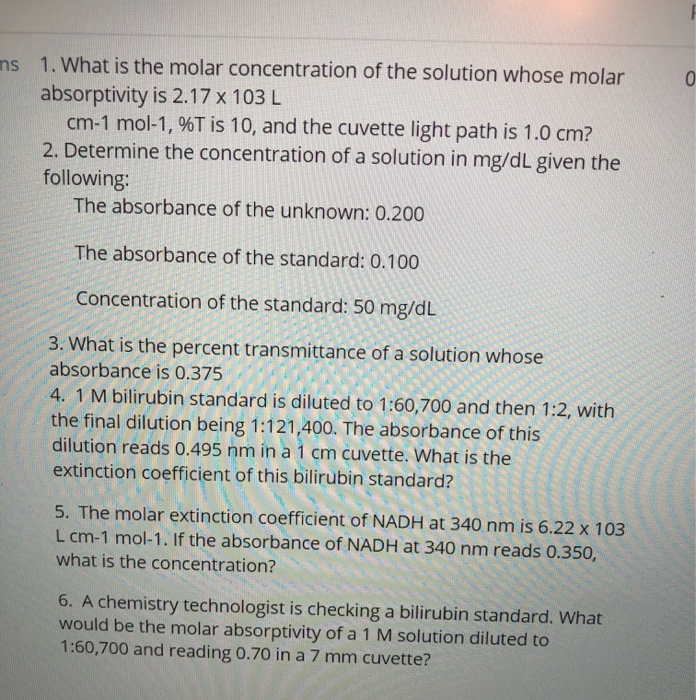 Solved 0 ns 1. What is the molar concentration of the | Chegg.com