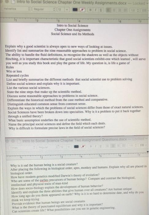 Solved Intro to Social Science Chapter One Weekly | Chegg.com