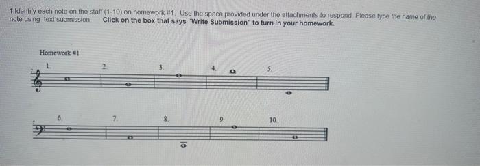 1. Identify each note on the staff (1-10) on homework | Chegg.com