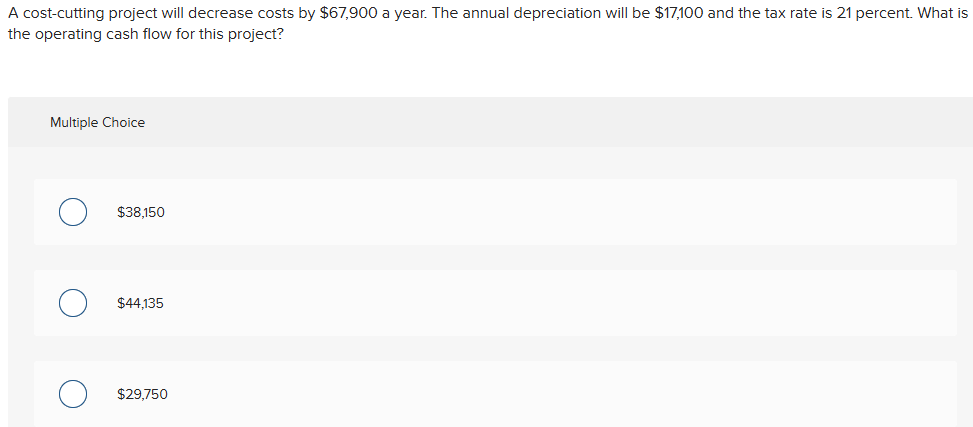 Solved A cost-cutting project will decrease costs by \( \$ | Chegg.com