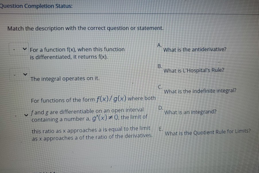 Solved Question Completion Status: Match the description | Chegg.com