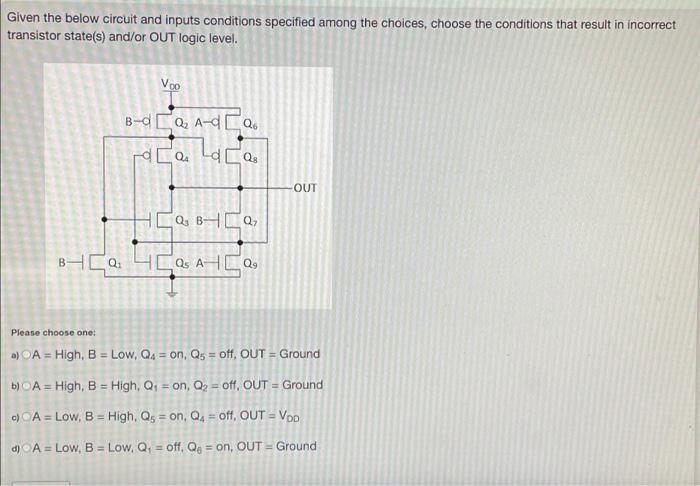 Solved Given the below circuit and inputs conditions | Chegg.com