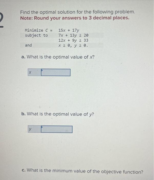 Solved Find the optimal solution for the following problem. | Chegg.com