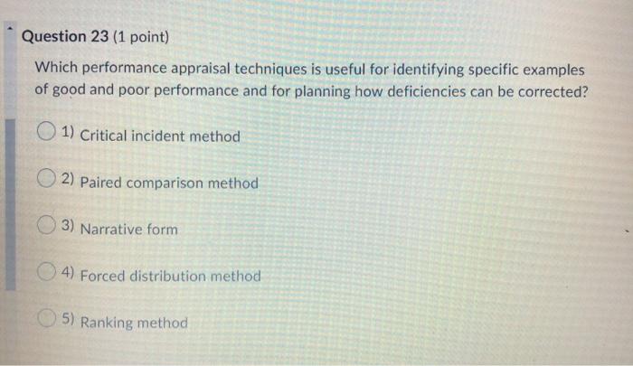 Solved Question 23 1 Point Which Performance Appraisal Chegg