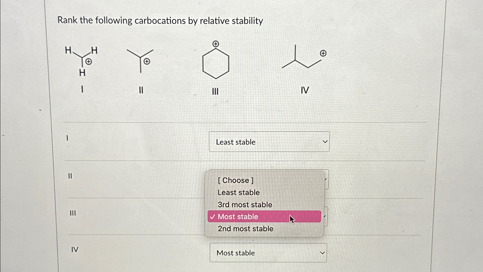 Rank the following carbocations by relative | Chegg.com
