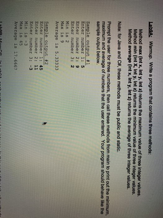 Solved Lab9A: Warmup. Write a program that contains three | Chegg.com