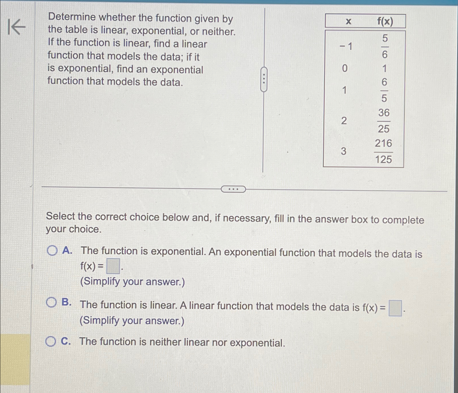 Solved Determine whether the function given by the table is | Chegg.com