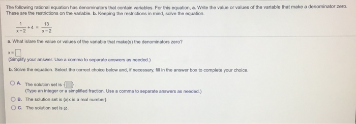 Solved The following rational equation has denominators that | Chegg.com
