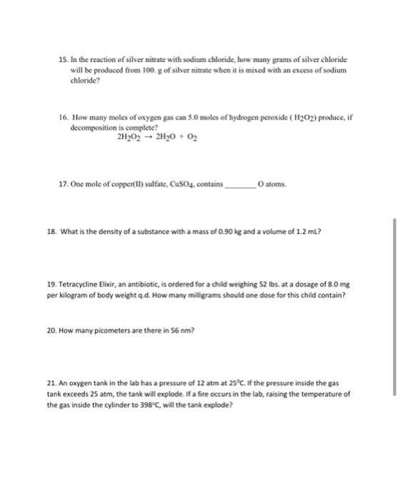 Solved 15. In the reaction of silver nitrate with sodium | Chegg.com