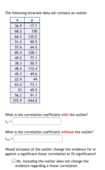 solved the following bivariate data set contains an outli cheggcom