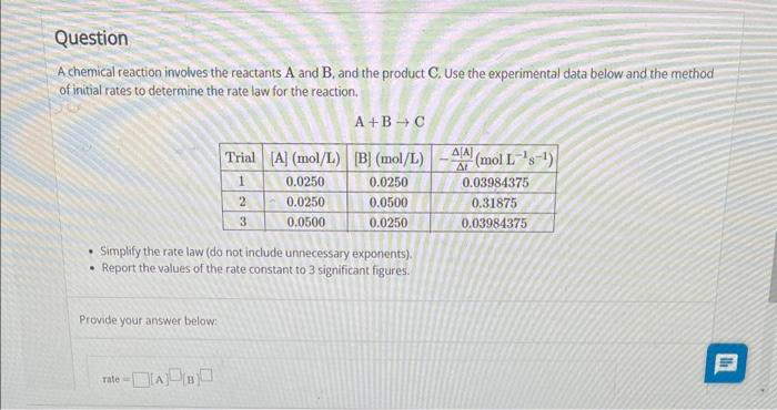 Solved A chemical reaction involves the reactants A and B, | Chegg.com
