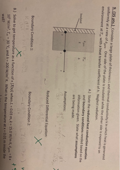 Solved 9. (35 pts. Consider a large plate of thickness L and | Chegg.com