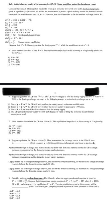 (1) c=230+0.0(y−7) (2) t=234−30r (4) y=200 (5) 7=100 | Chegg.com