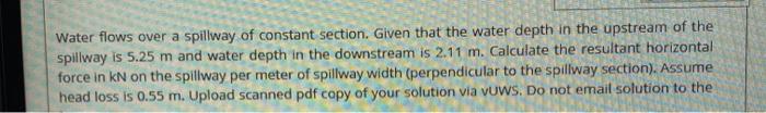 Solved Water flows over a spillway of constant section. | Chegg.com