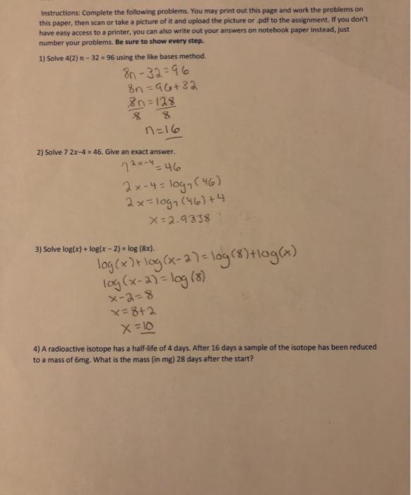 Solved Instructions: Complete the following problems. You | Chegg.com