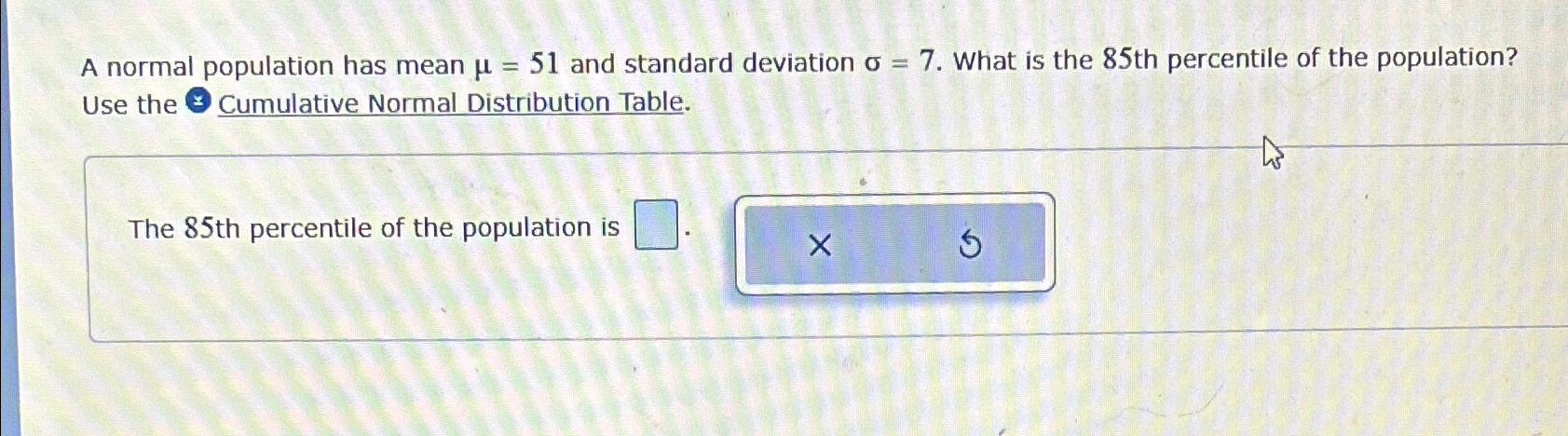 Solved A normal population has mean μ=51 ﻿and standard | Chegg.com