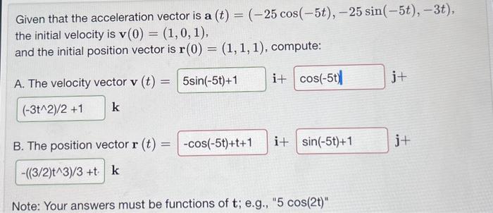 Solved Given that the acceleration vector is a | Chegg.com