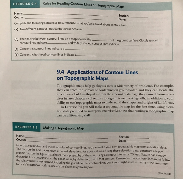 topographic map in a sentence Solved Exercise 9 4 Rules For Reading Contour Lines On To topographic map in a sentence