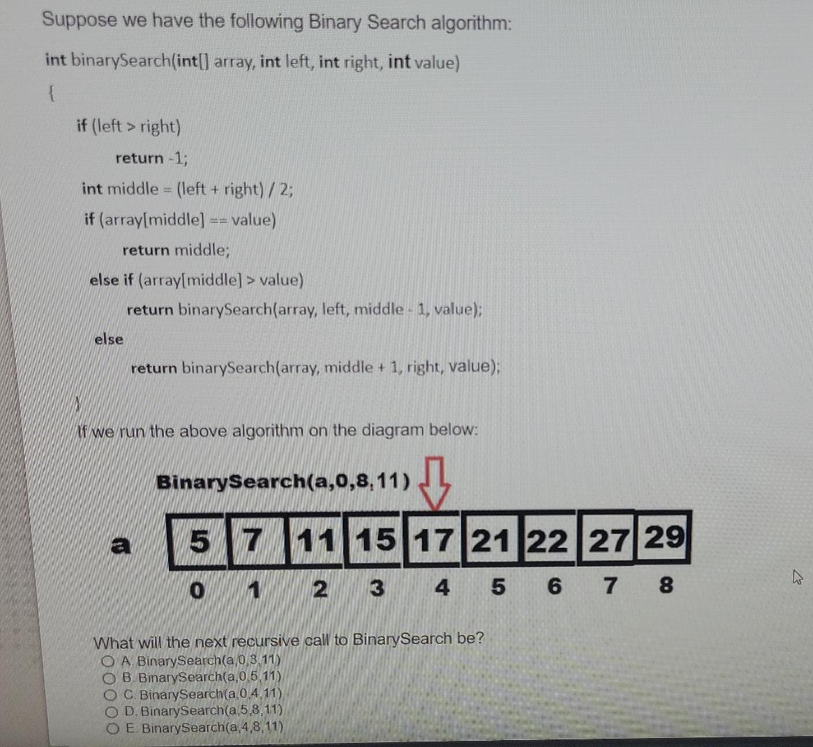 Solved Suppose We Have The Following Binary Search | Chegg.com