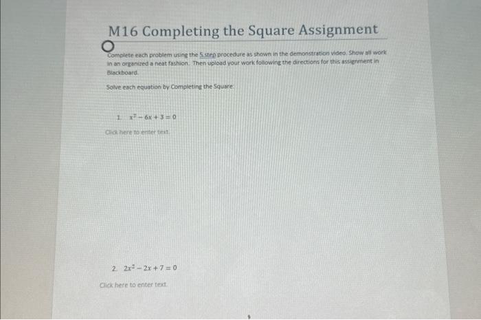 completing the square assignment answers