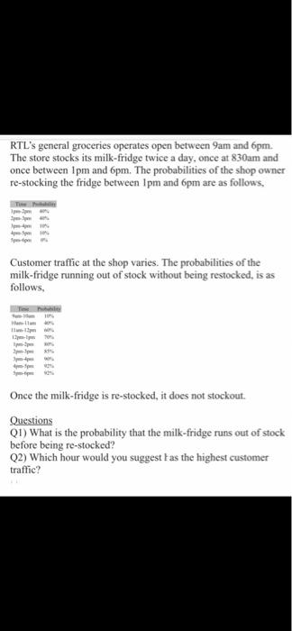 Solved RTL s general groceries operates open between 9am and