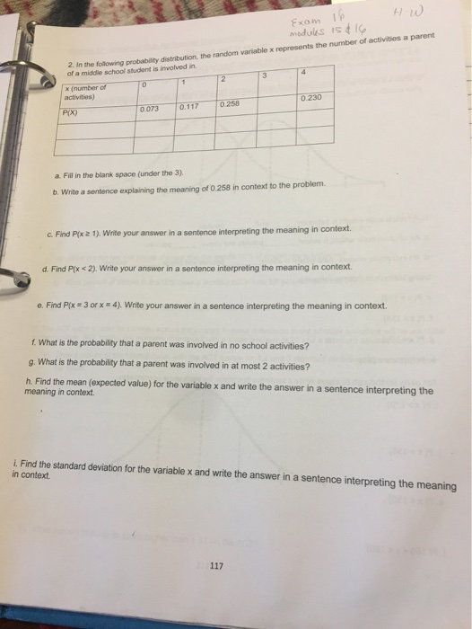 Solved Exam 16 modules 15 16 2. In the following probability | Chegg.com
