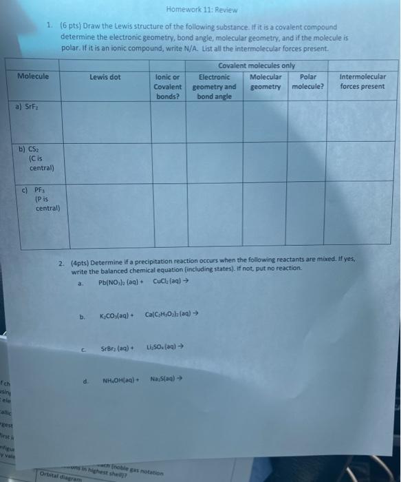 Solved Homework 11: Review 1. (6 pts) Draw the Lewis | Chegg.com