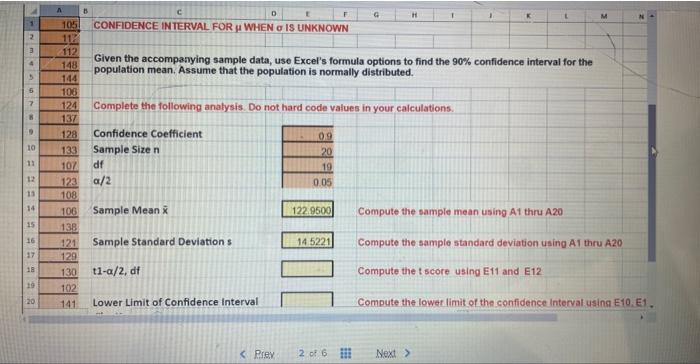 Solved Given the accompanying sample data, use Excel's | Chegg.com