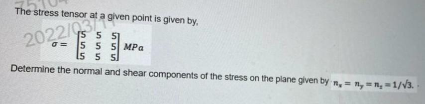 Solved The stress tensor at a given point is given by, 15 5 | Chegg.com