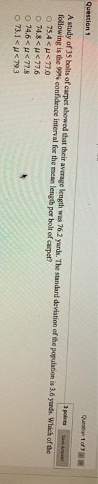 Solved Question 107 Question 1 3 points Save Answer A study | Chegg.com