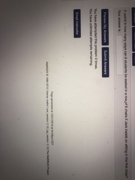 Solved (1 point) In how many ways can 6 students be seated