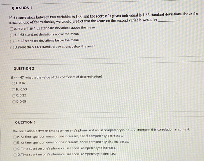 Solved QUESTION 1 If the correlation between two variables | Chegg.com