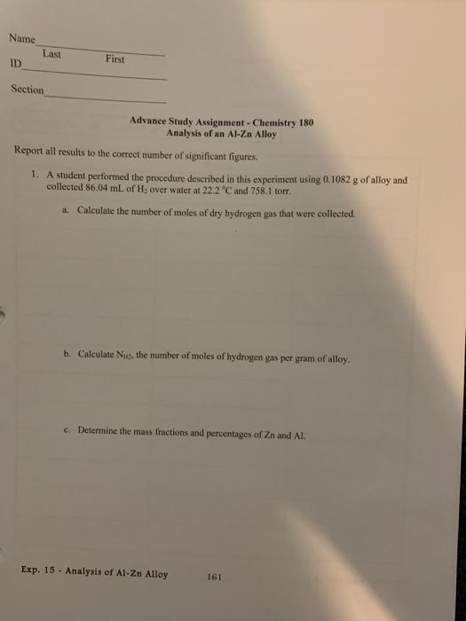 Solved Name Last ID First Section Advance Study Assignment - | Chegg.com