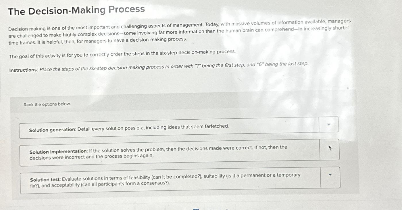 Solved The Decision-Making ProcessDecision making is one of | Chegg.com