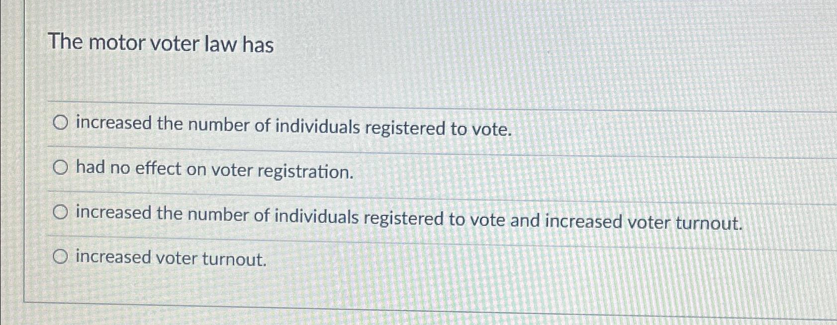 Solved The motor voter law hasincreased the number of