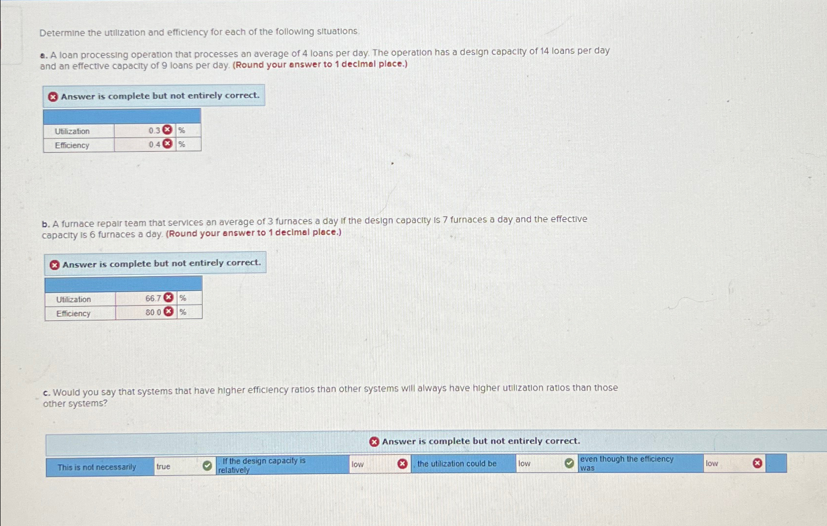 Solved Determine the utilization and efficlency for each of | Chegg.com