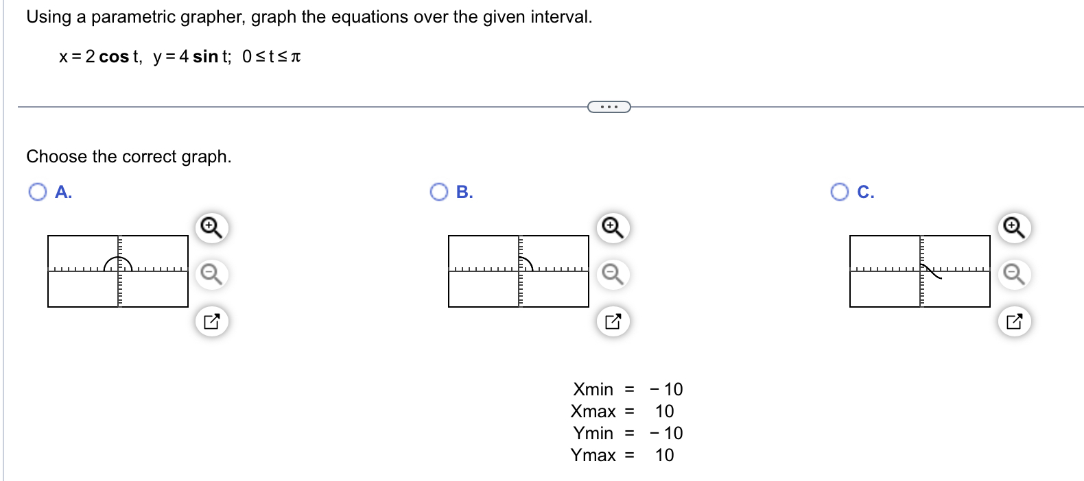 Solved Using a parametric grapher, graph the equations over | Chegg.com