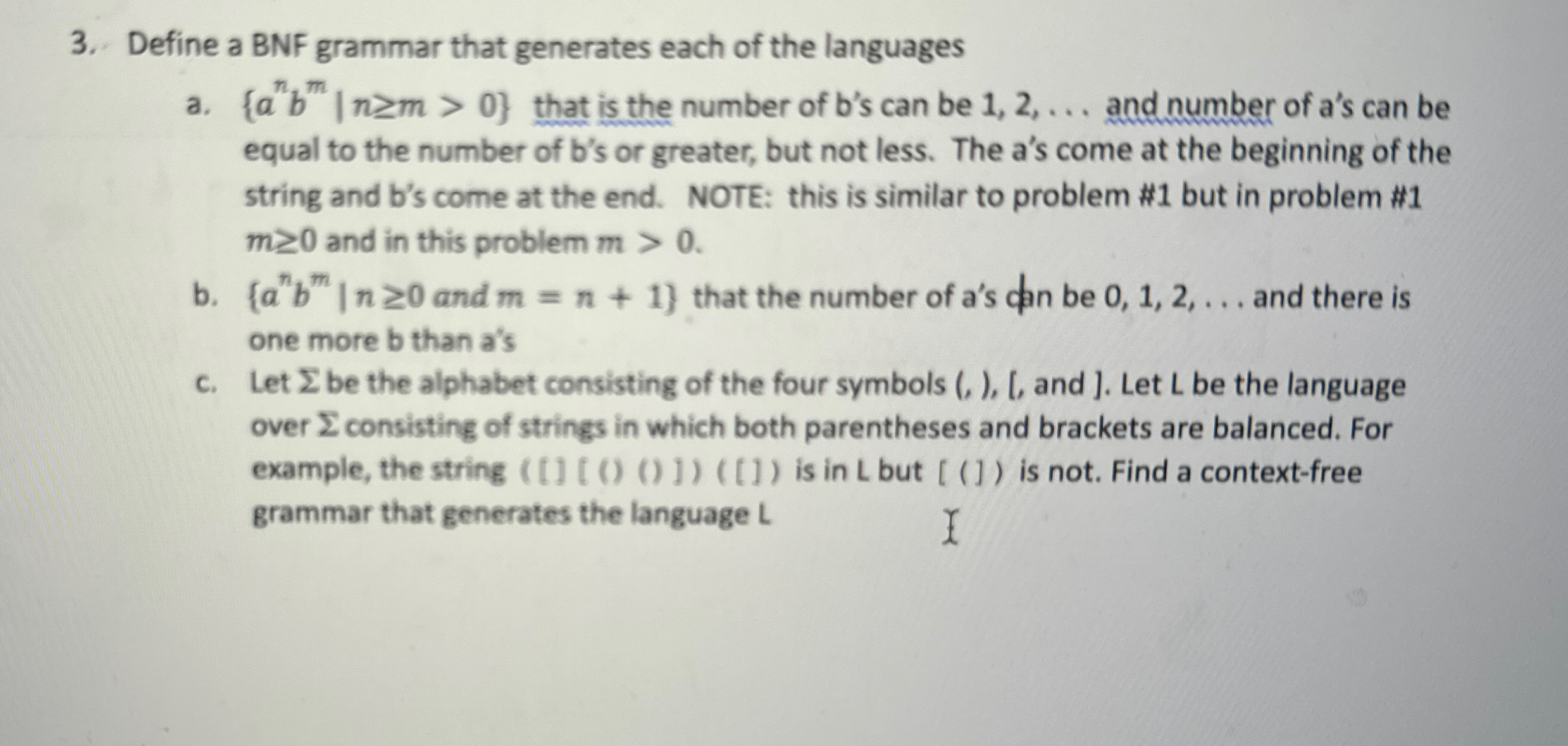 Solved Define a BNF grammar that generates each of the | Chegg.com