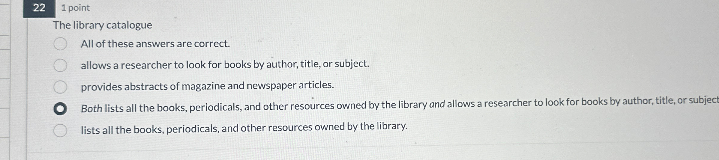 Solved 221 ﻿pointThe library catalogueAll of these answers | Chegg.com