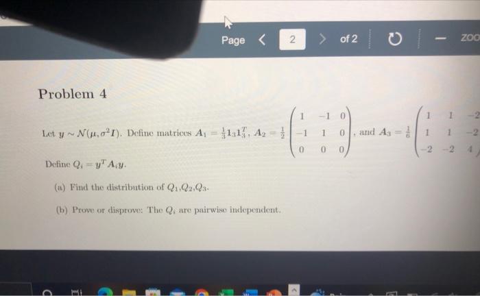 Solved Let y∼N(μ,σ2I). Define matrices | Chegg.com